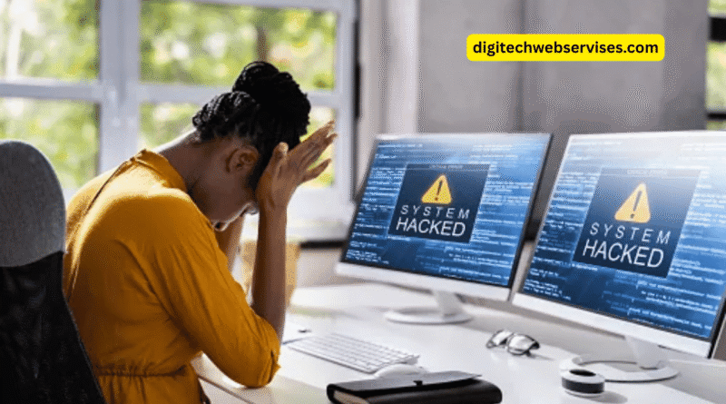 Cybersecurity breach concept with hacker and digital data lock