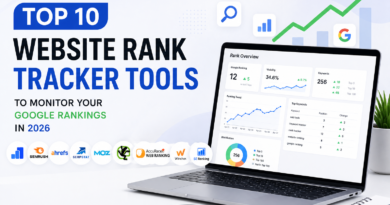 Top website rank tracker tools for monitoring Google rankings in 2026 with SEO analytics dashboard, keyword tracking charts, and search performance metrics.